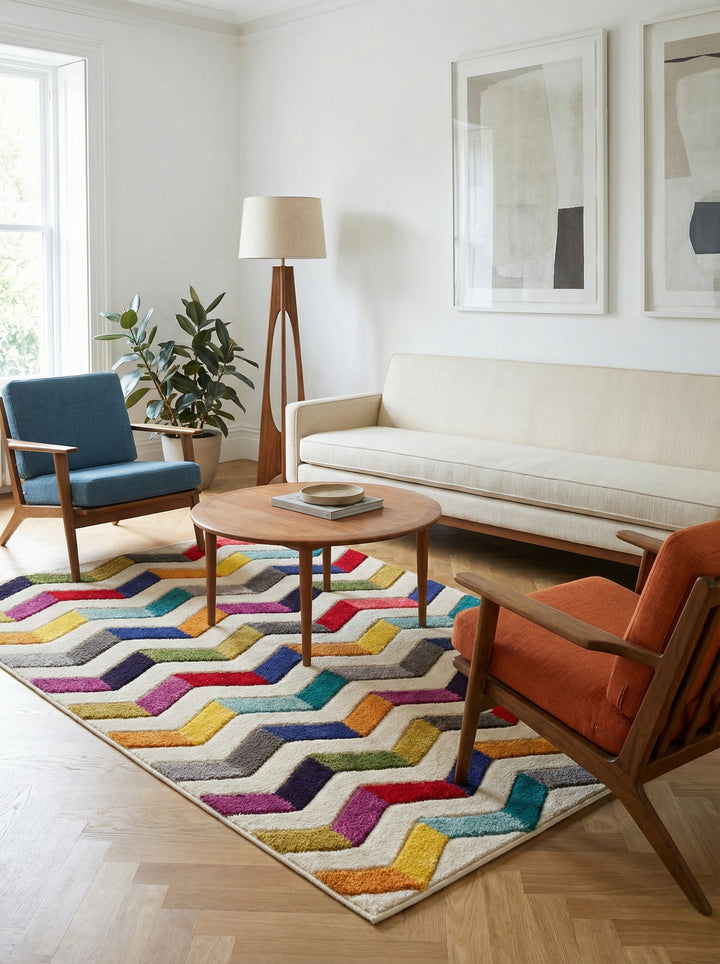 Farbintensiver Teppich mit geometrischem Präzisionsschnitt_Multi_Rechteckig_