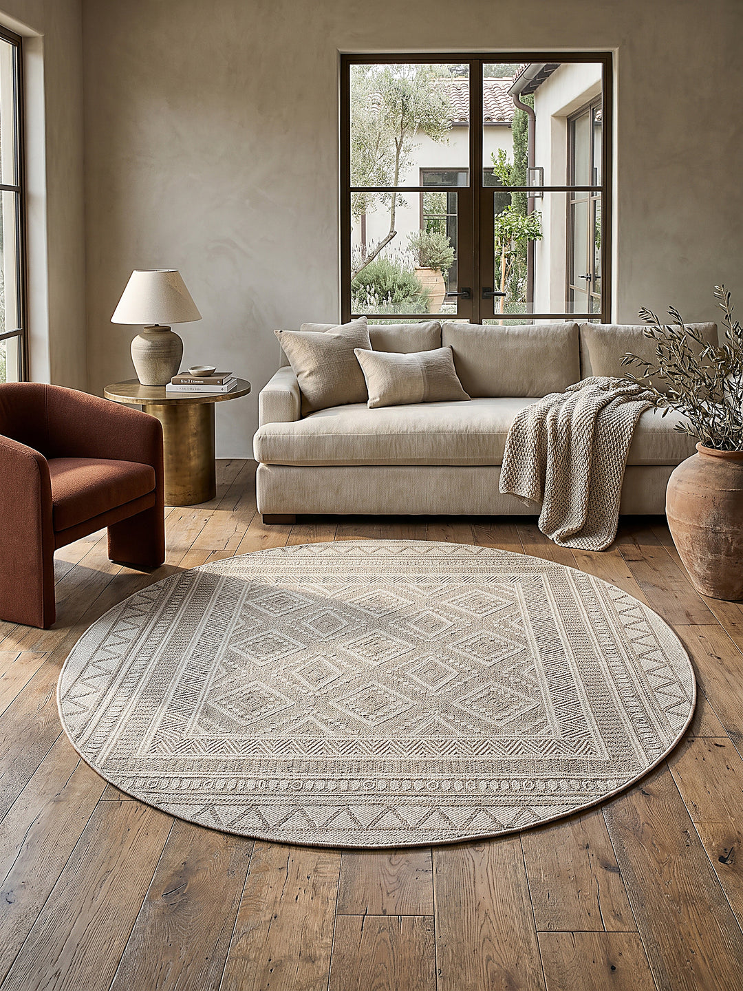 Teppich Beige rund Editorial Styling_