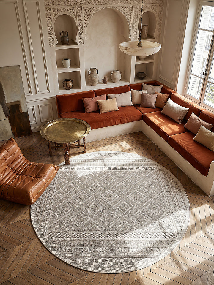 Teppich Beige rund Draufsicht_