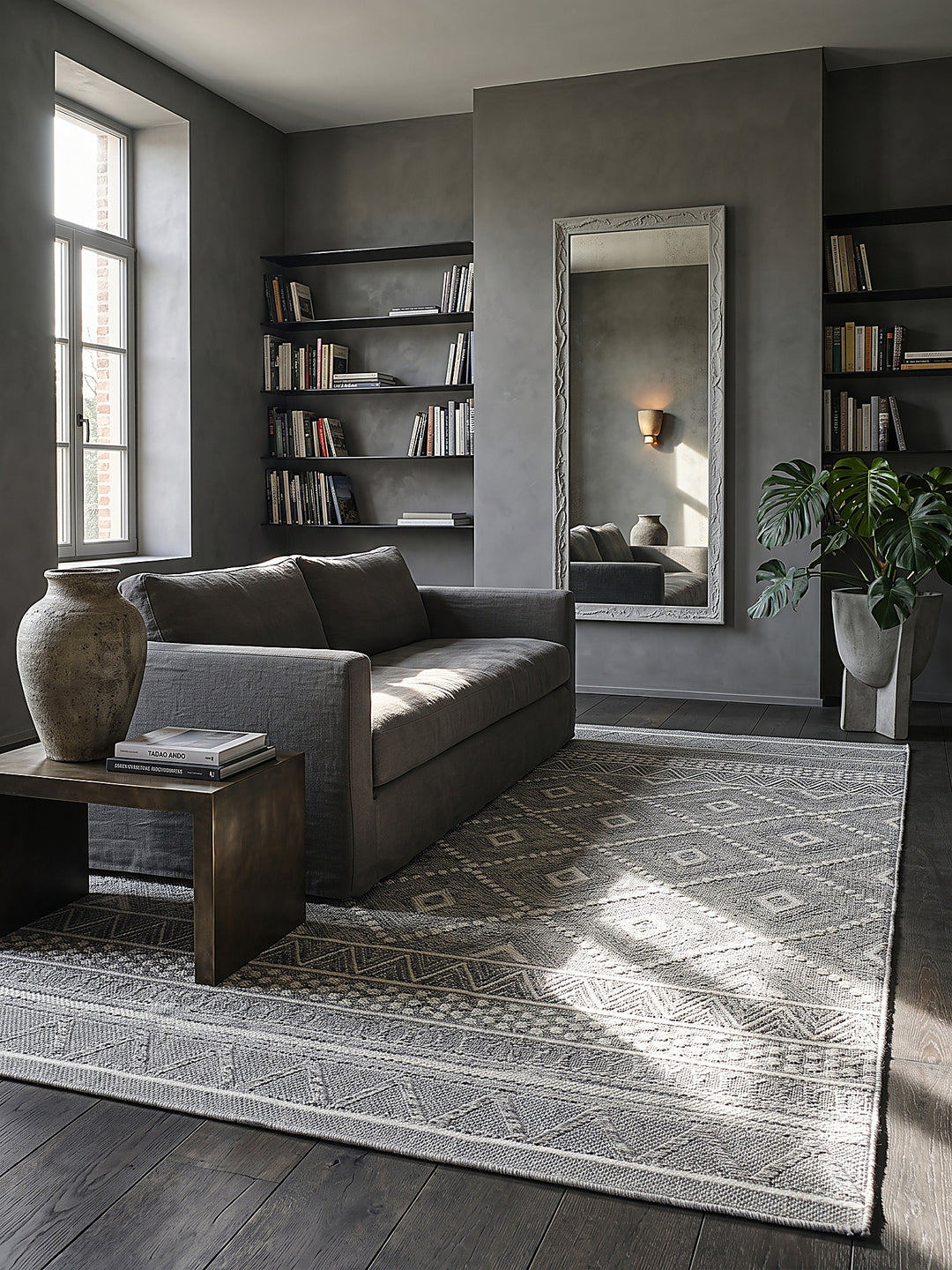 Teppich Grau rechteckig im modernen Wohnzimmer_