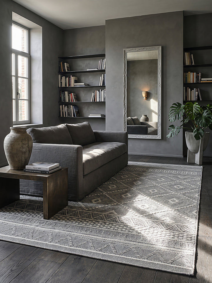 Teppich Grau rechteckig im modernen Wohnzimmer_