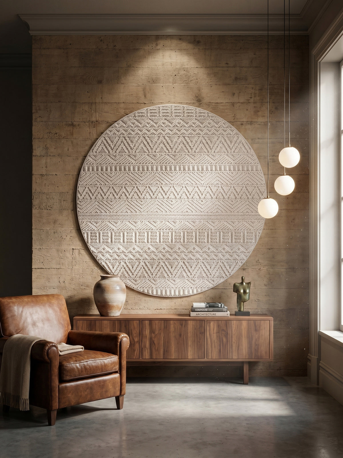 Teppich Creme rund Wandteppich Wanddeko