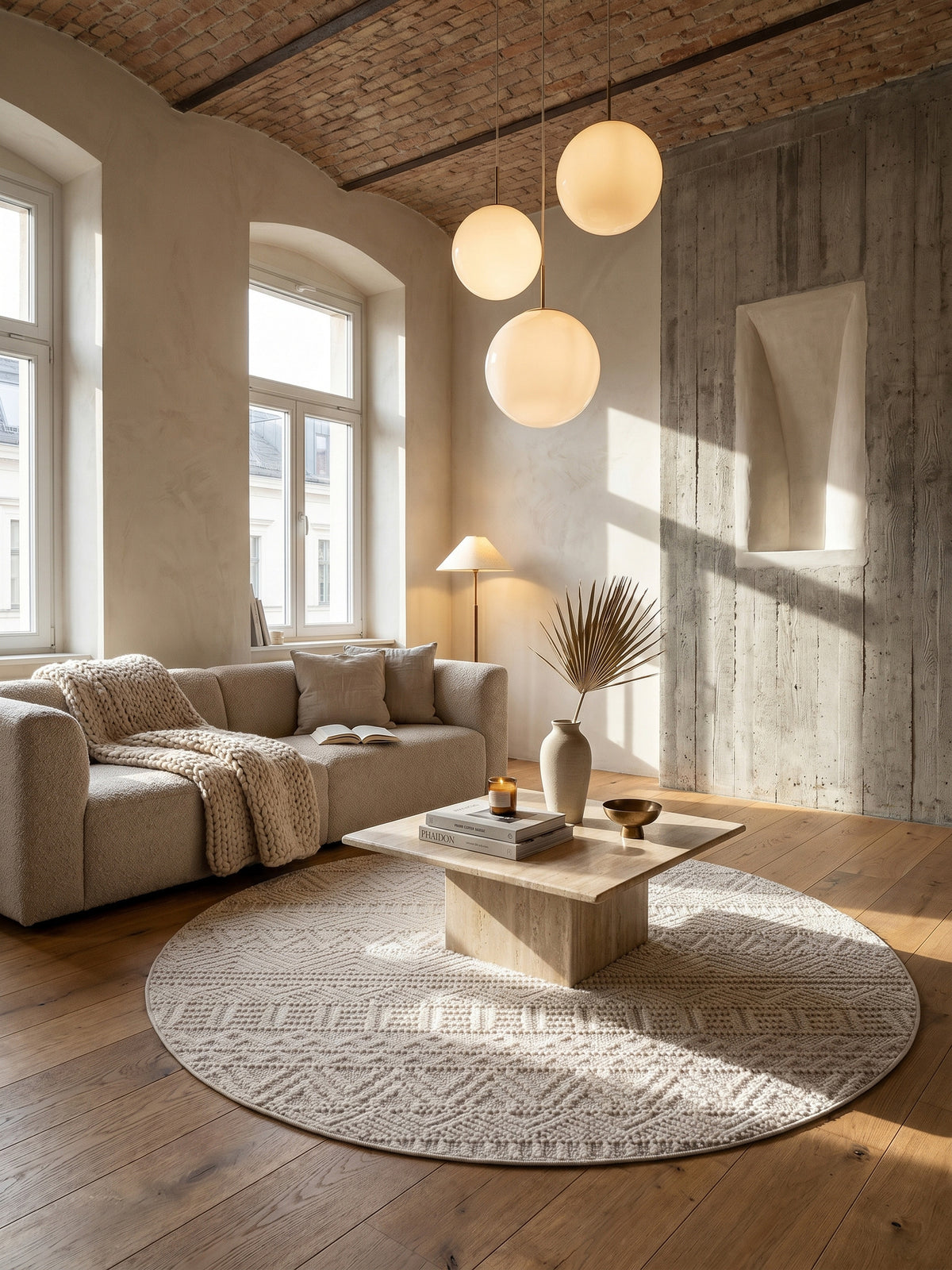 Teppich Creme rund im Wohnzimmer Einrichtungsidee_