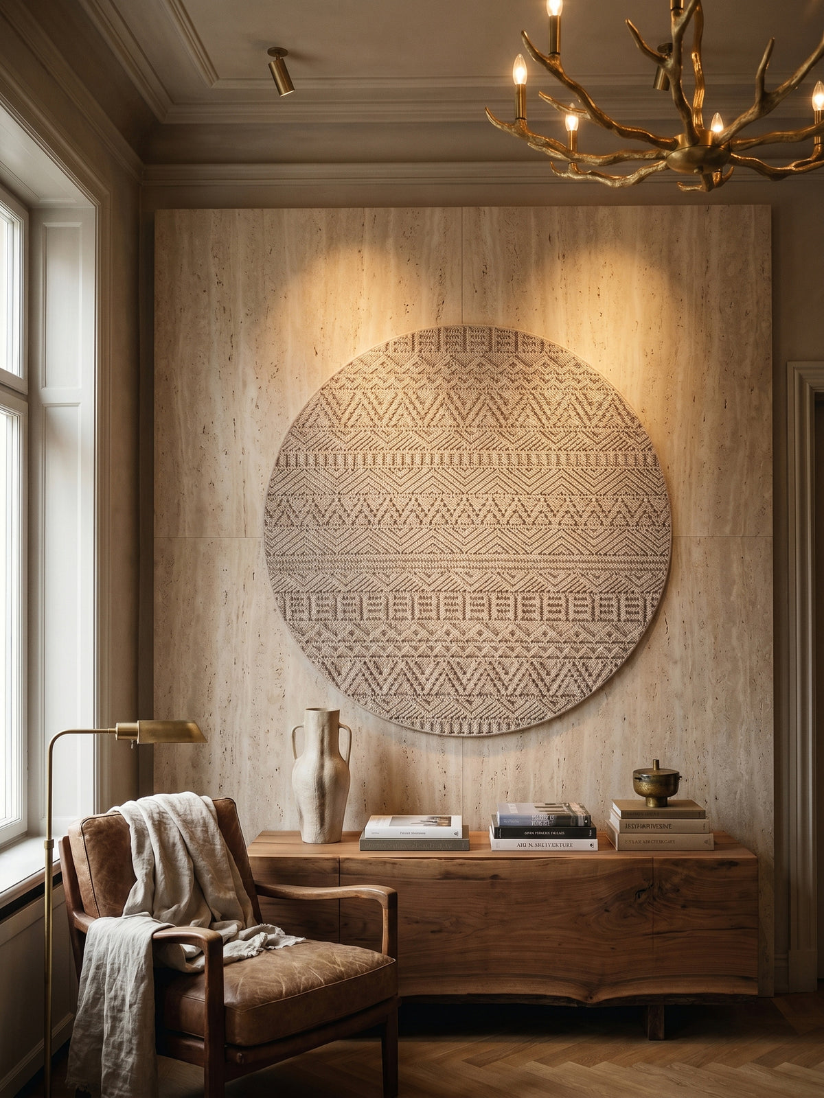 Teppich Beige rund Wandteppich Wanddeko_