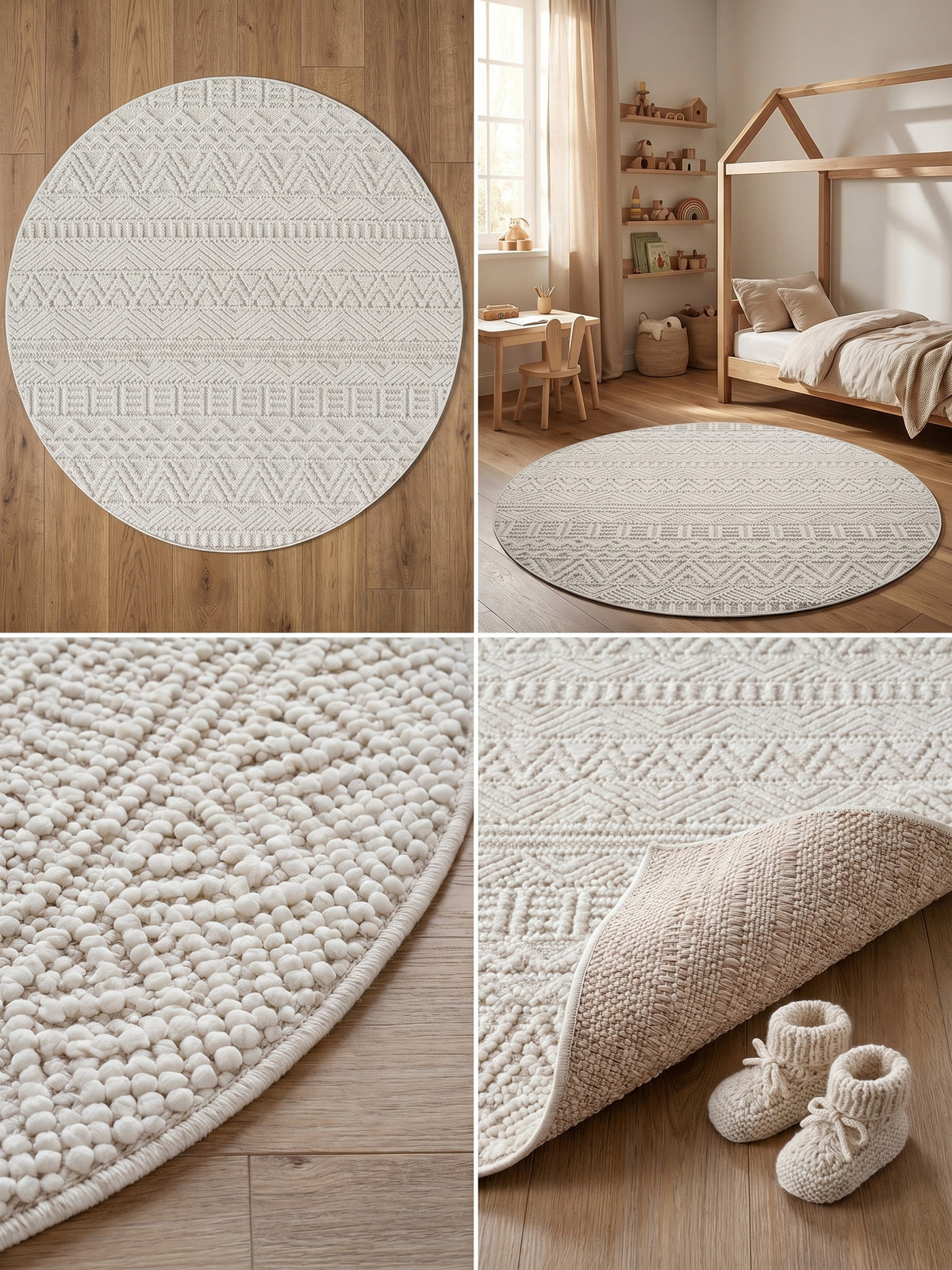Teppich Creme rund Wohnaccessoire Deko
