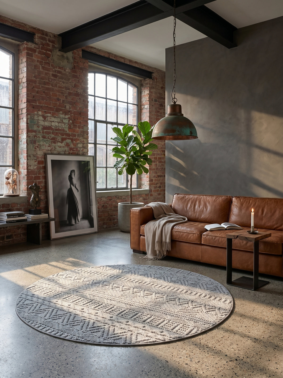 Teppich Silber rund im Wohnzimmer Einrichtungsidee
