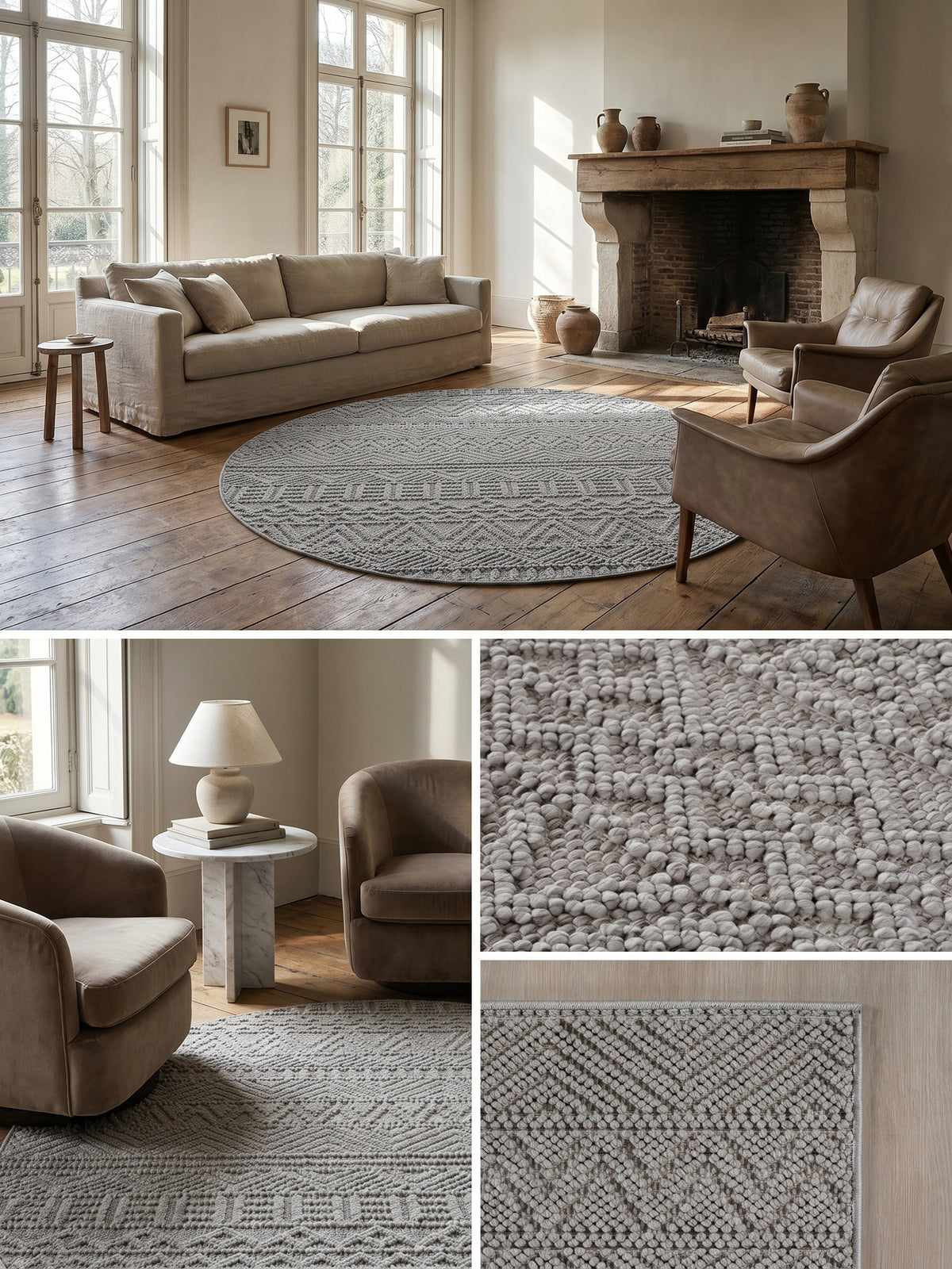 Teppich Silber rund Farbdetail Muster