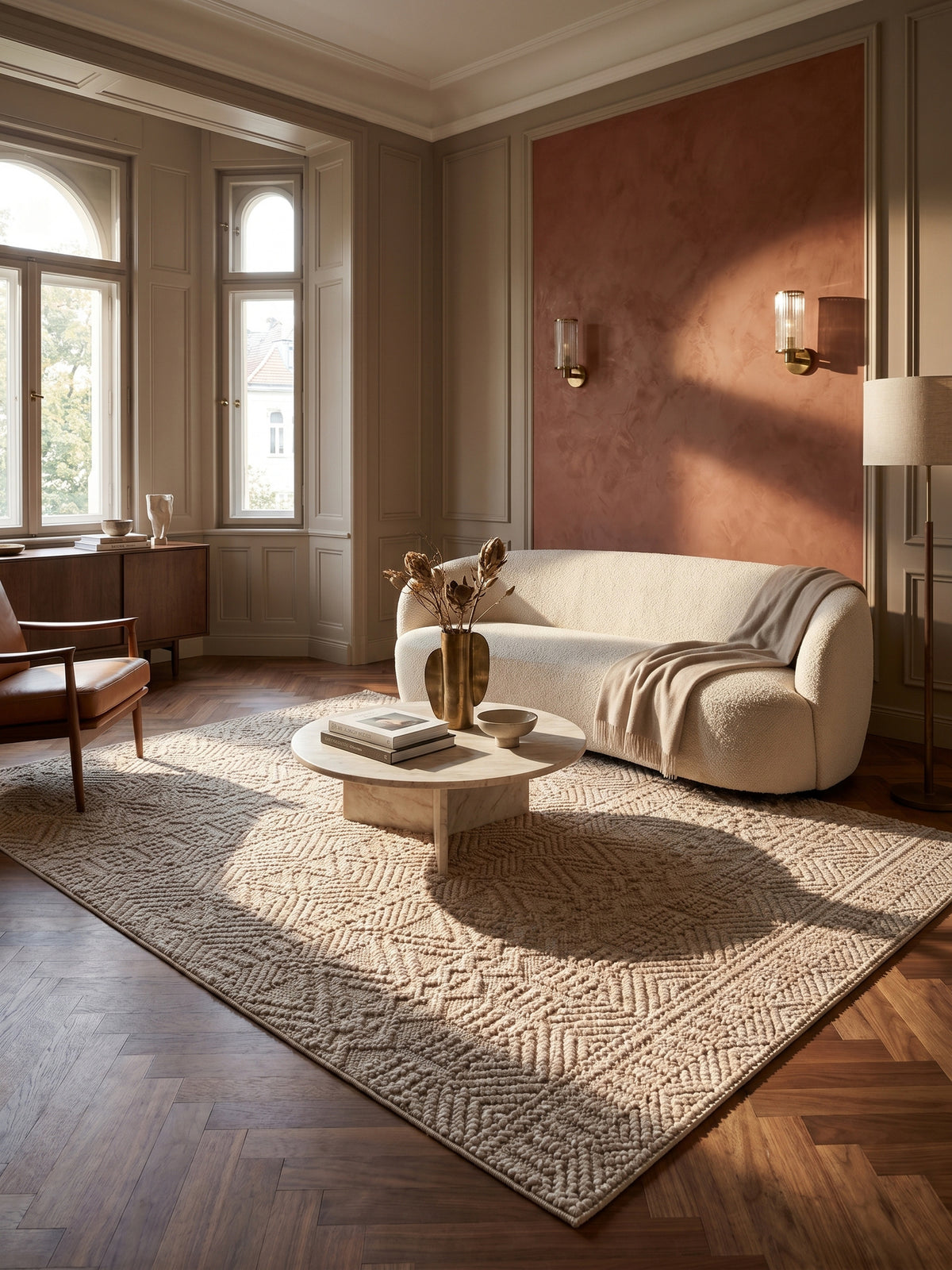 Teppich Beige rechteckig im Wohnzimmer