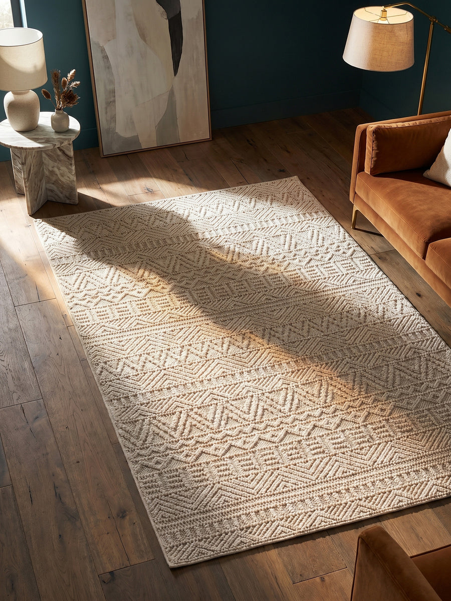 Teppich Creme rechteckig Muster Draufsicht_