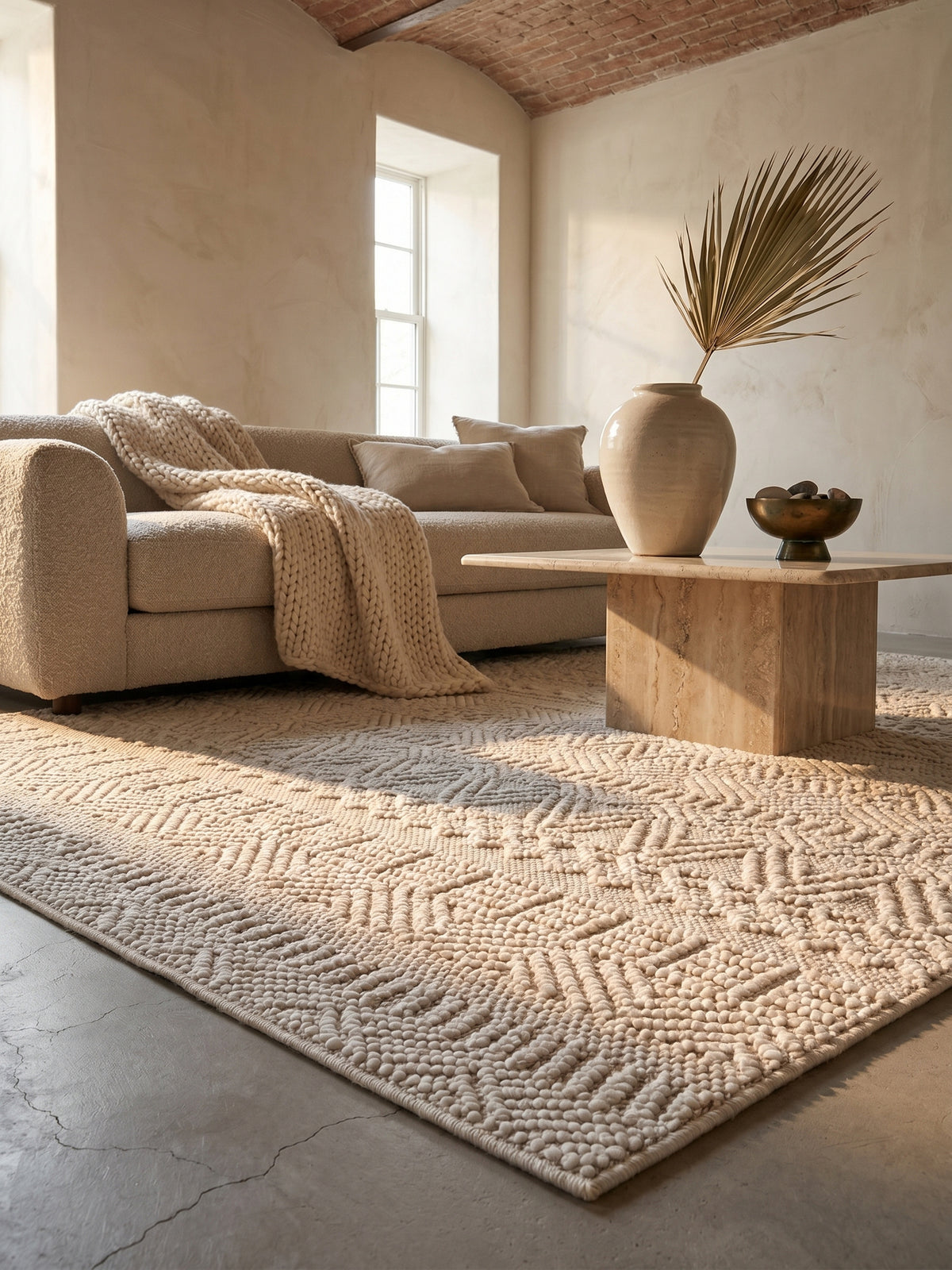 Teppich Creme rechteckig Textur Nahaufnahme