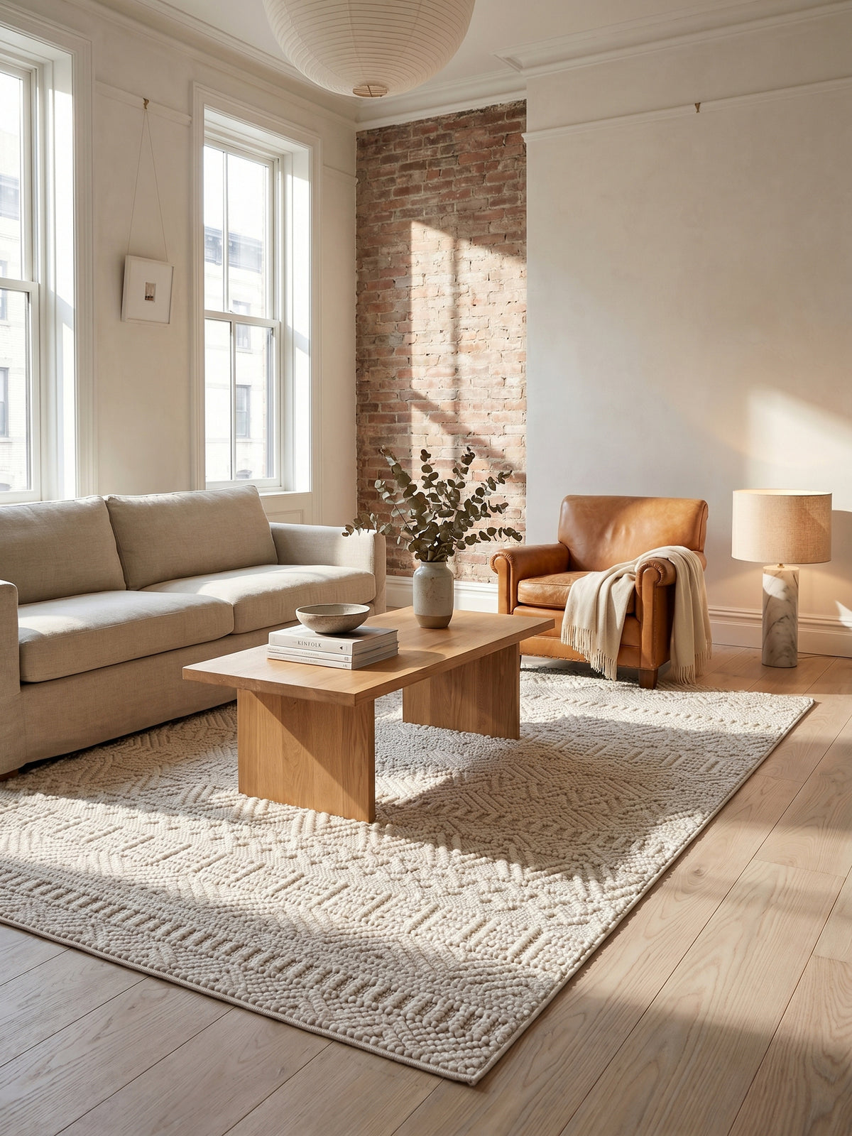 Teppich Creme rechteckig im Wohnzimmer