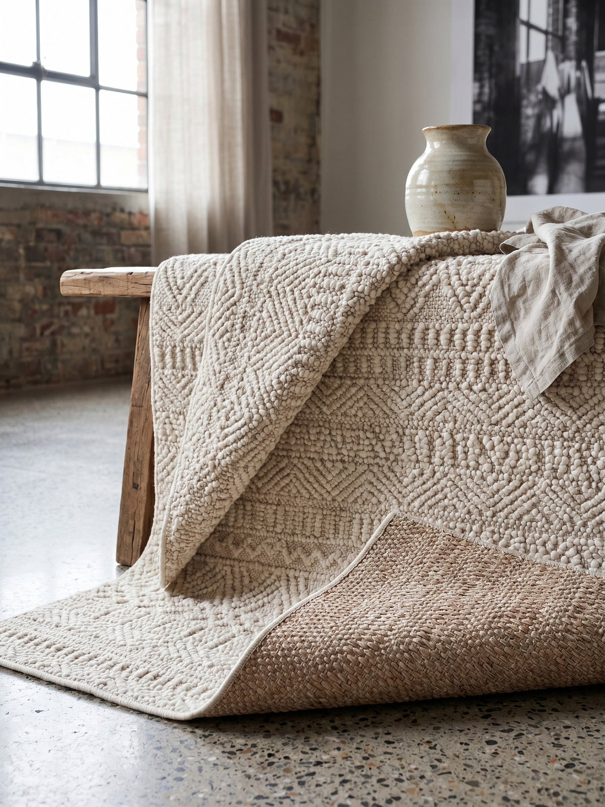 Teppich Creme rechteckig Wohnaccessoire Deko