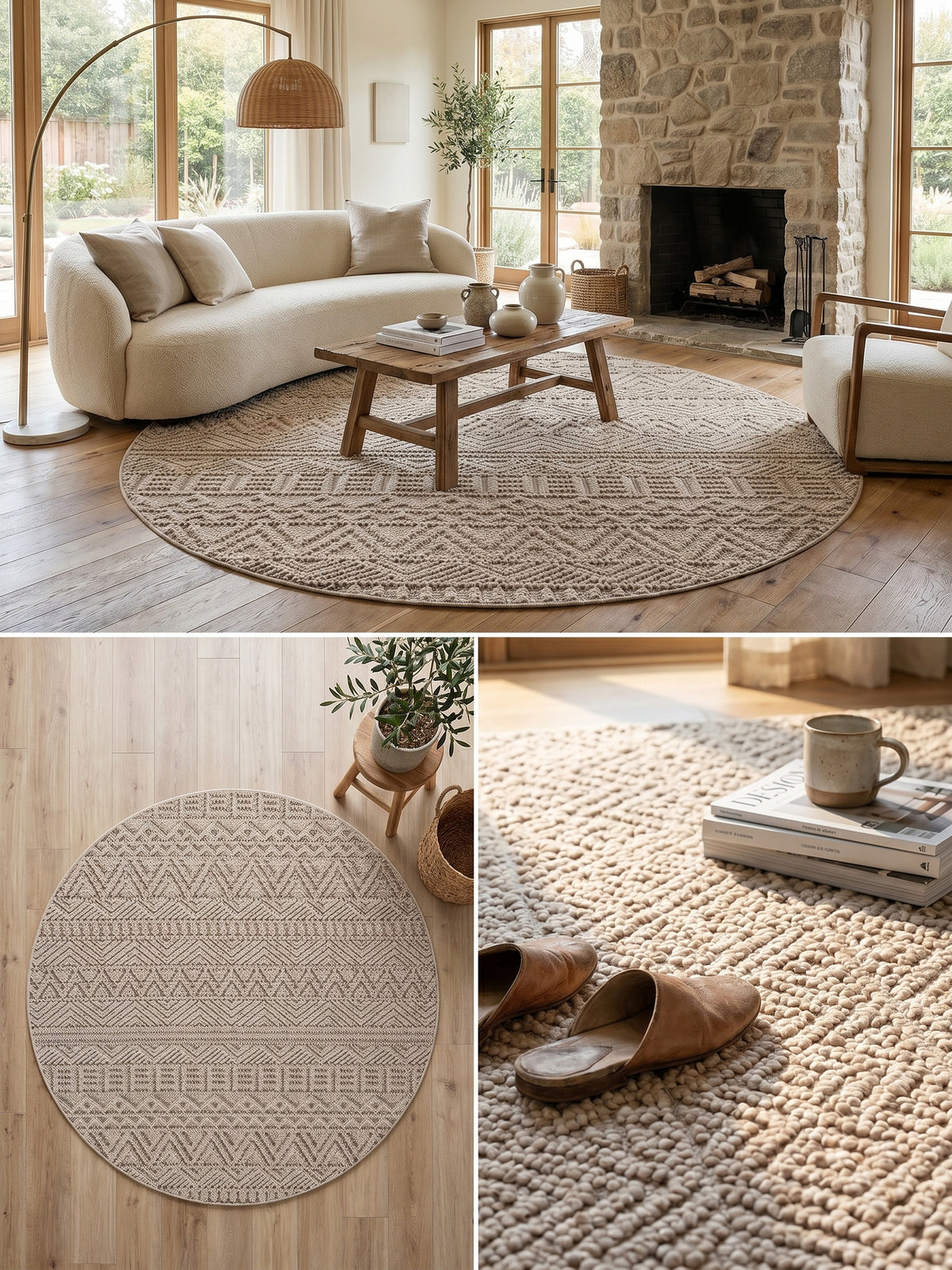 Teppich Beige rund Farbdetail Muster