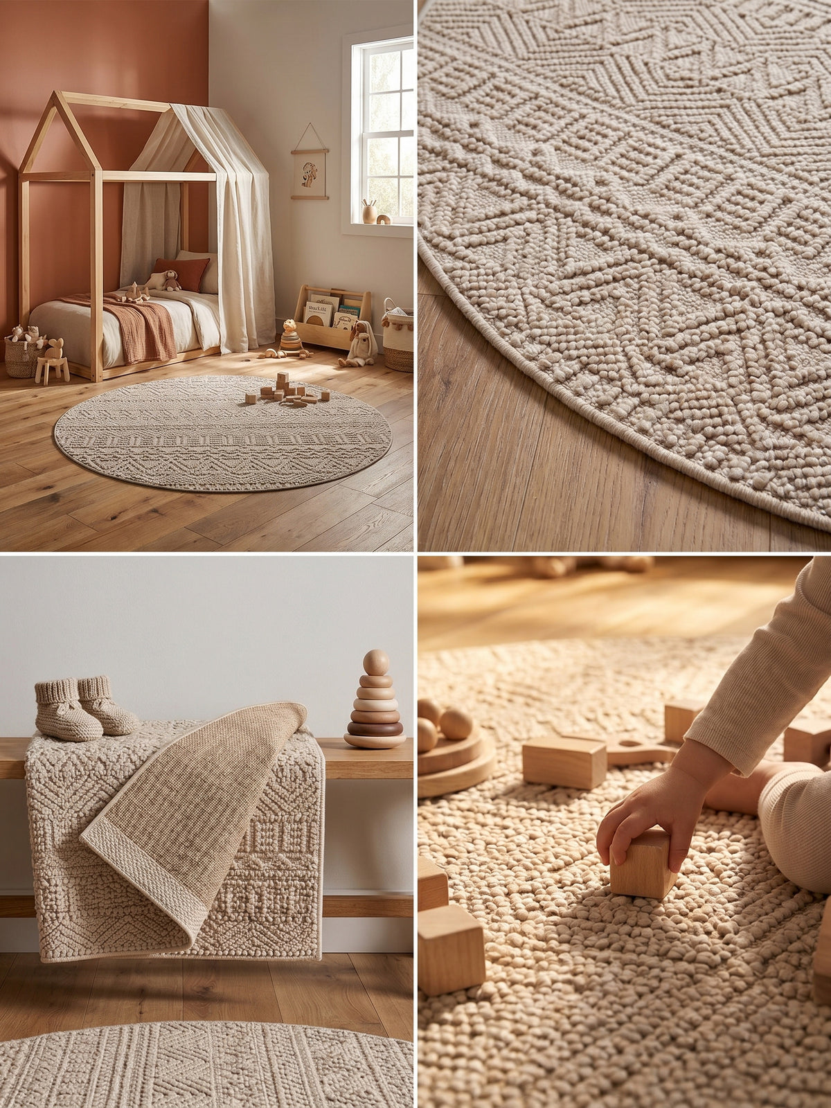 Teppich Beige rund Wohnaccessoire Deko