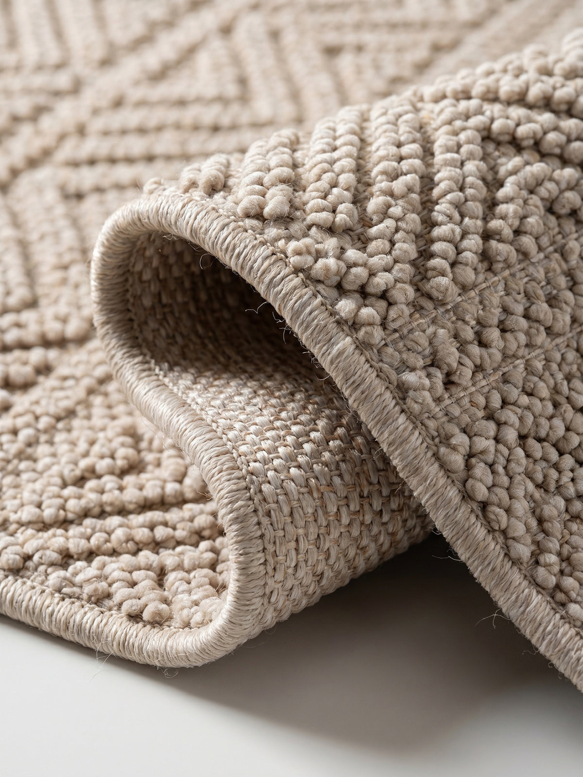 Teppich Beige rund Kante Rückseite
