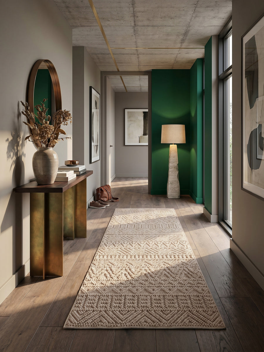 Teppich Beige Läufer im Wohnzimmer Einrichtungsidee_