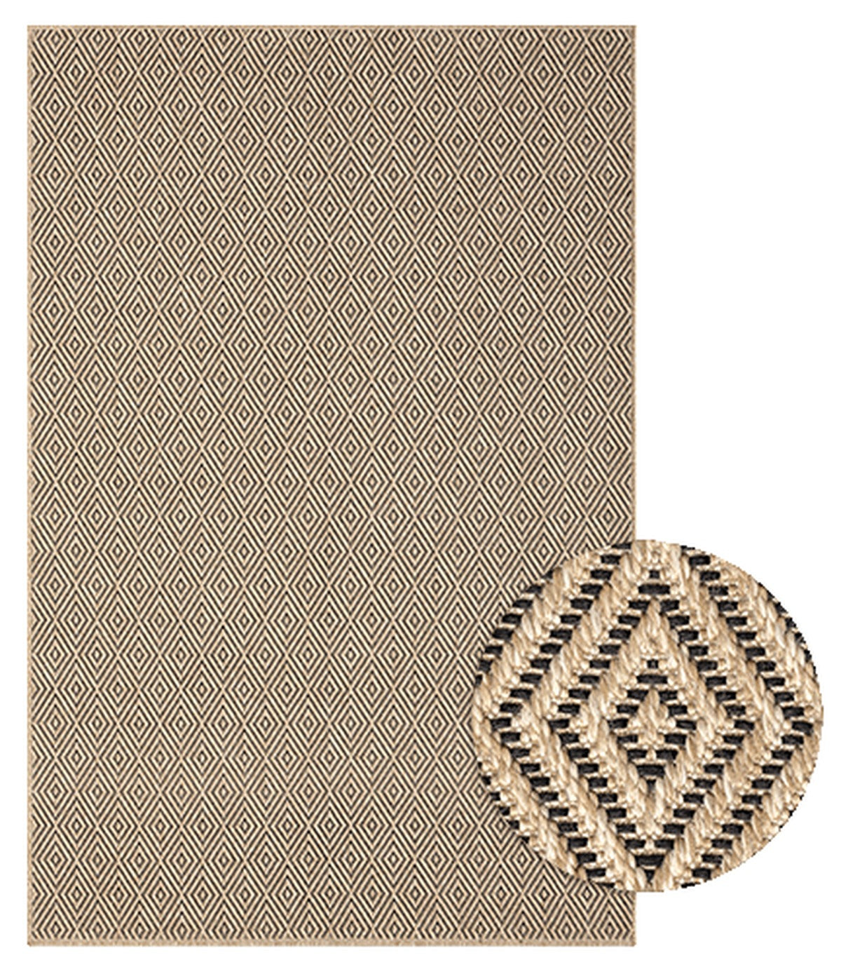 Teppich Natur Karo Läufer Polypropylen Designteppich Kollektion CORDEV Wohnraum