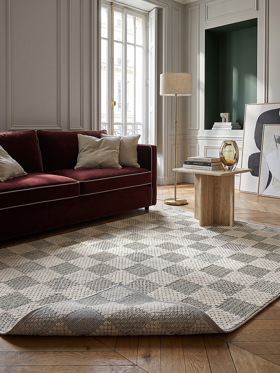 Teppich Natur-Grün rechteckig Editorial Styling_