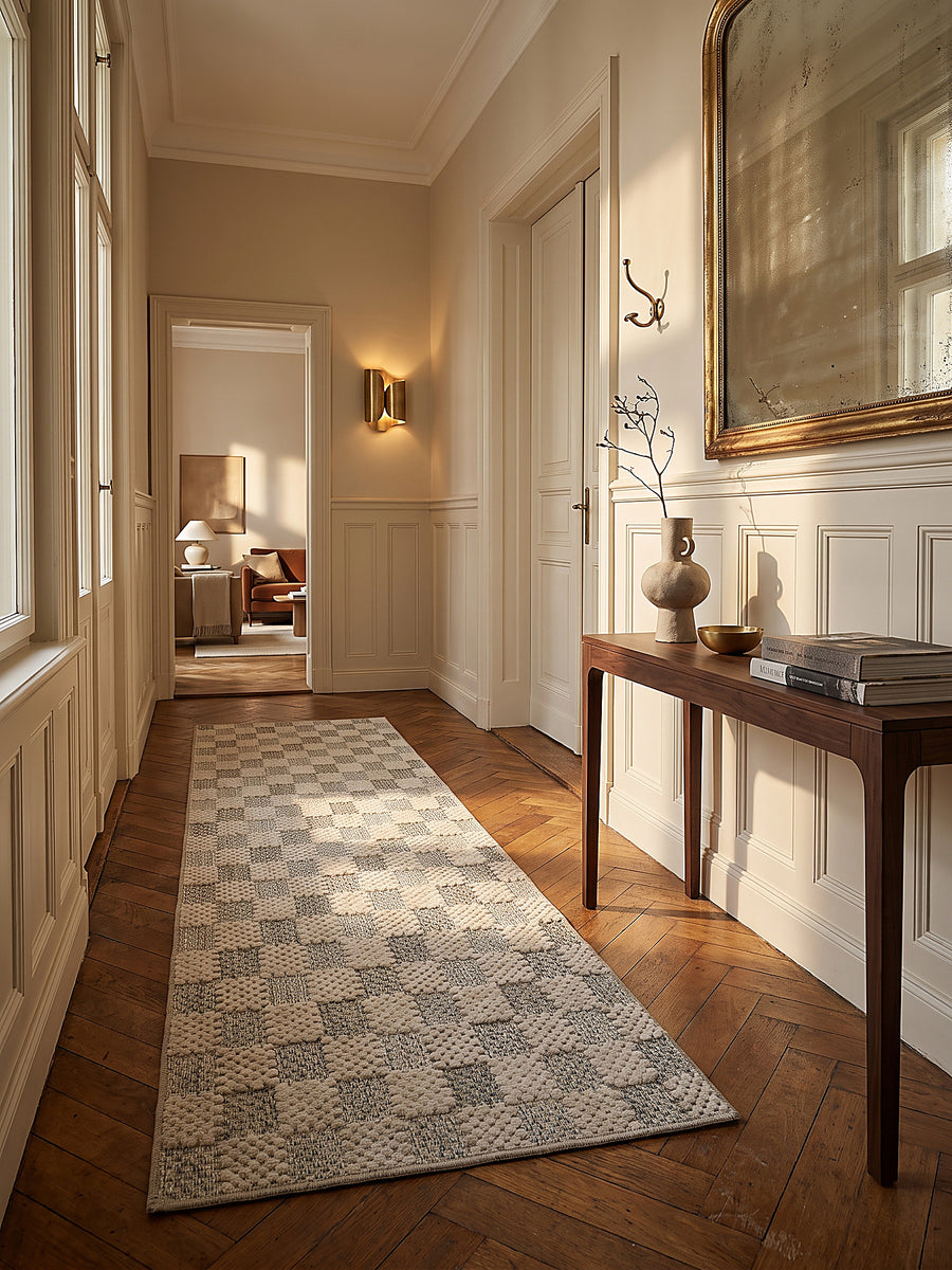 Teppich Natur-Grün Läufer im modernen Wohnzimmer_
