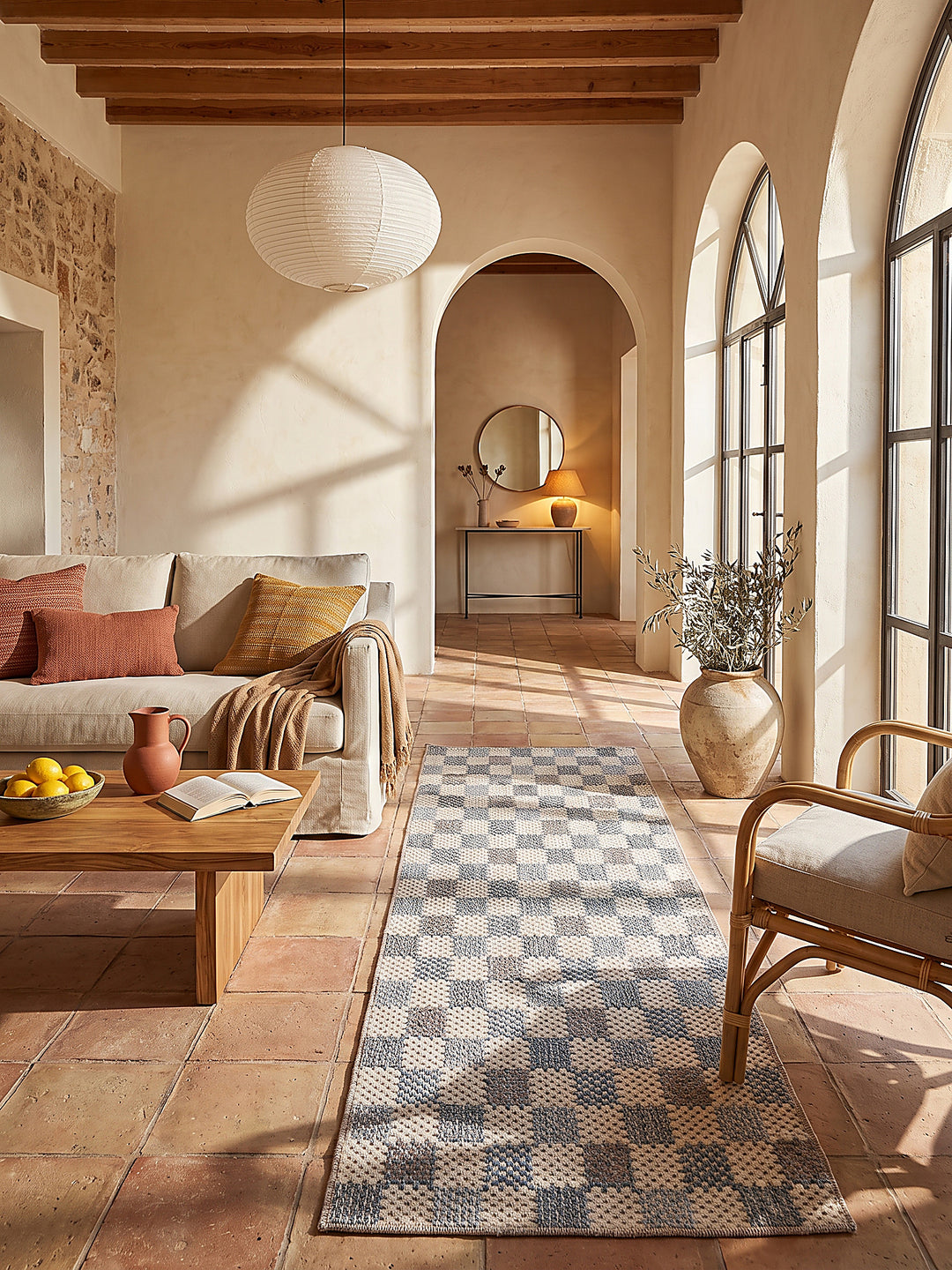Teppich Natur-Blau Läufer im modernen Wohnzimmer_