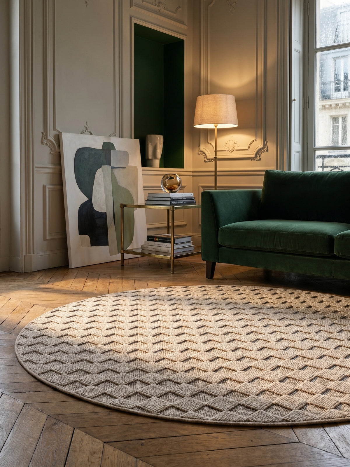 Teppich Beige rund Textur Nahaufnahme Detail_