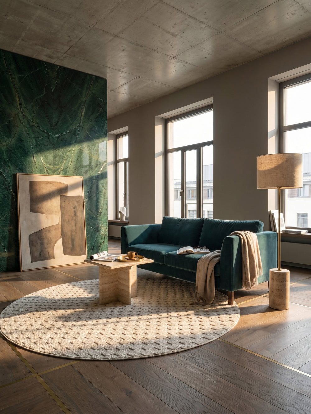 Teppich Creme rund im Wohnzimmer Einrichtungsidee_