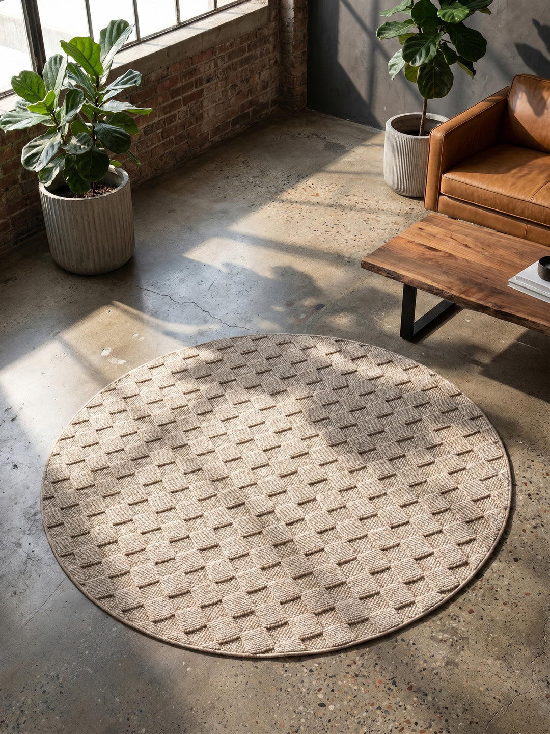 Teppich Beige rund Muster Draufsicht_