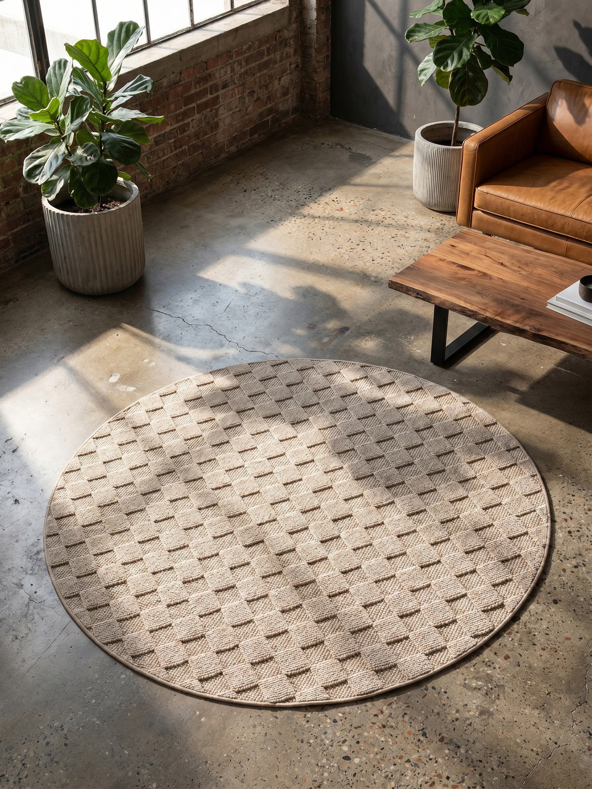 Teppich Beige rund Muster Draufsicht_
