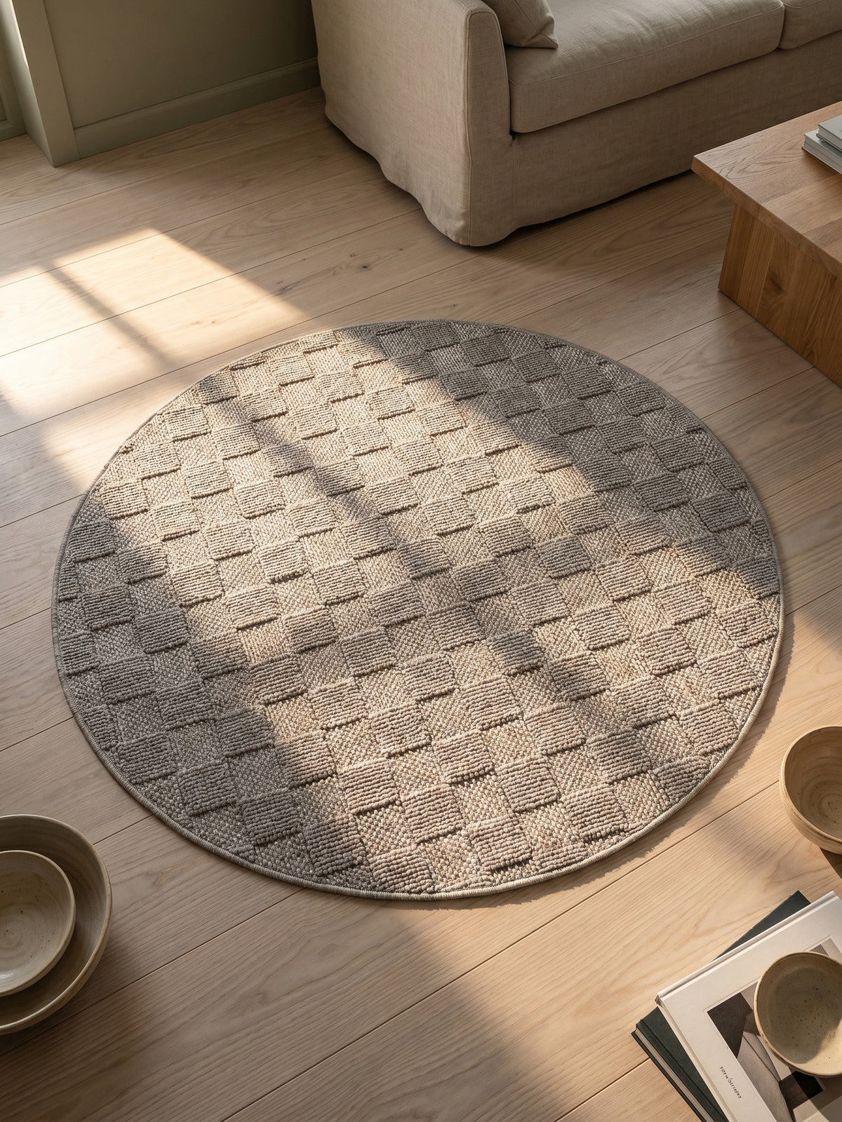 Teppich Silber rund Muster Draufsicht_