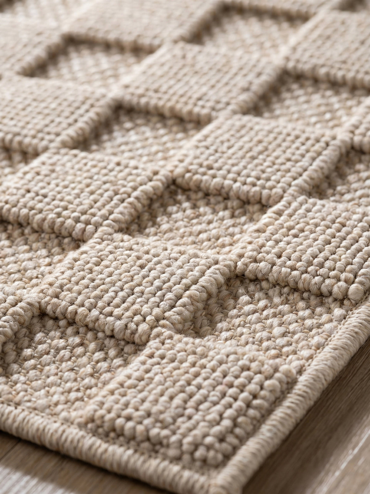 Teppich Beige rund Webstruktur Qualität_