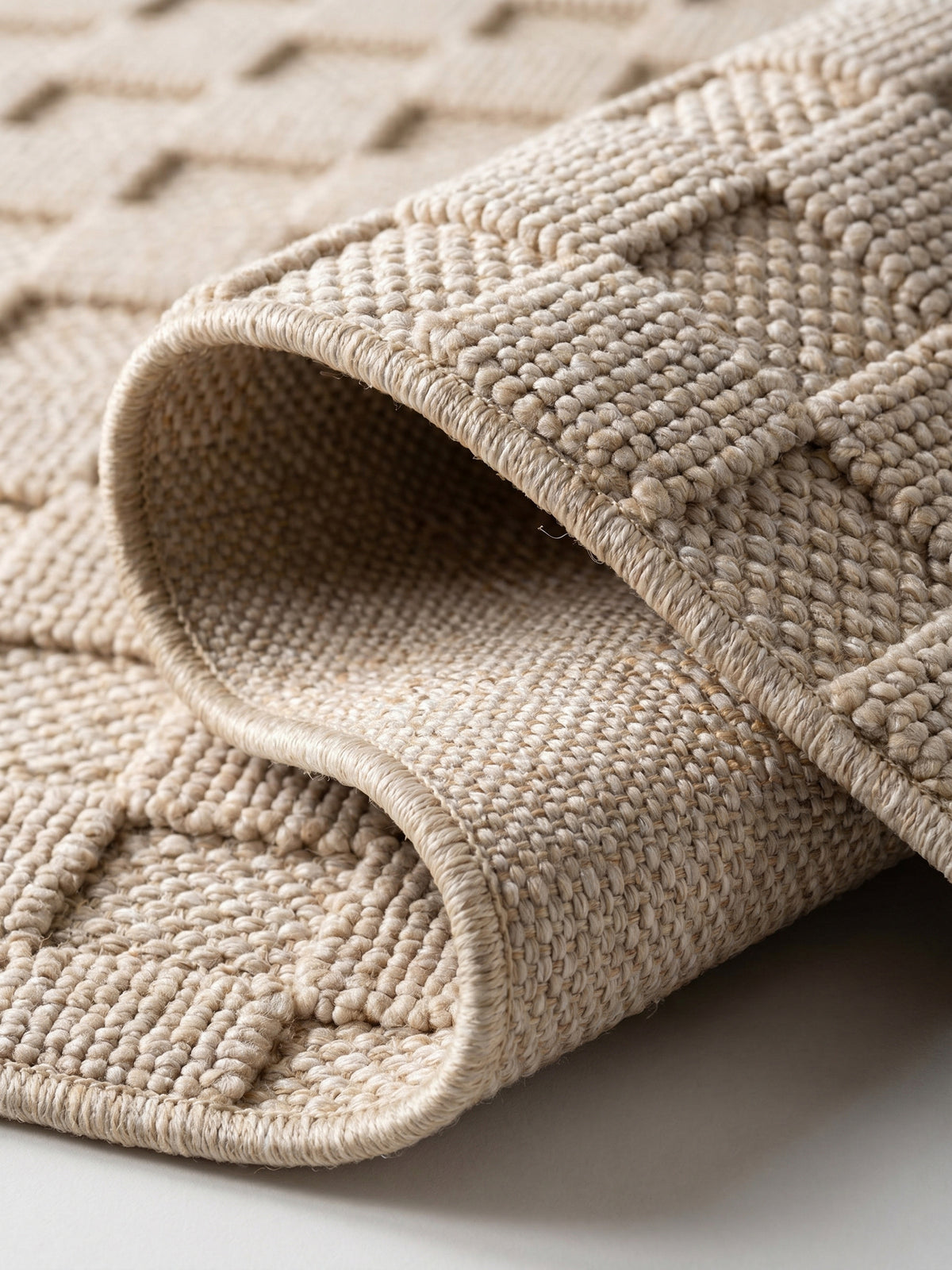 Teppich Beige rund Kante Rückseite_