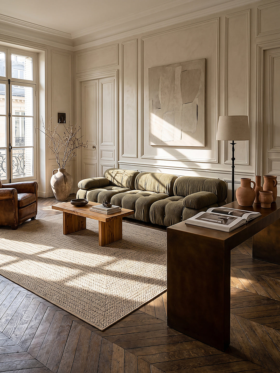 Teppich Natur oval im modernen Wohnzimmer_