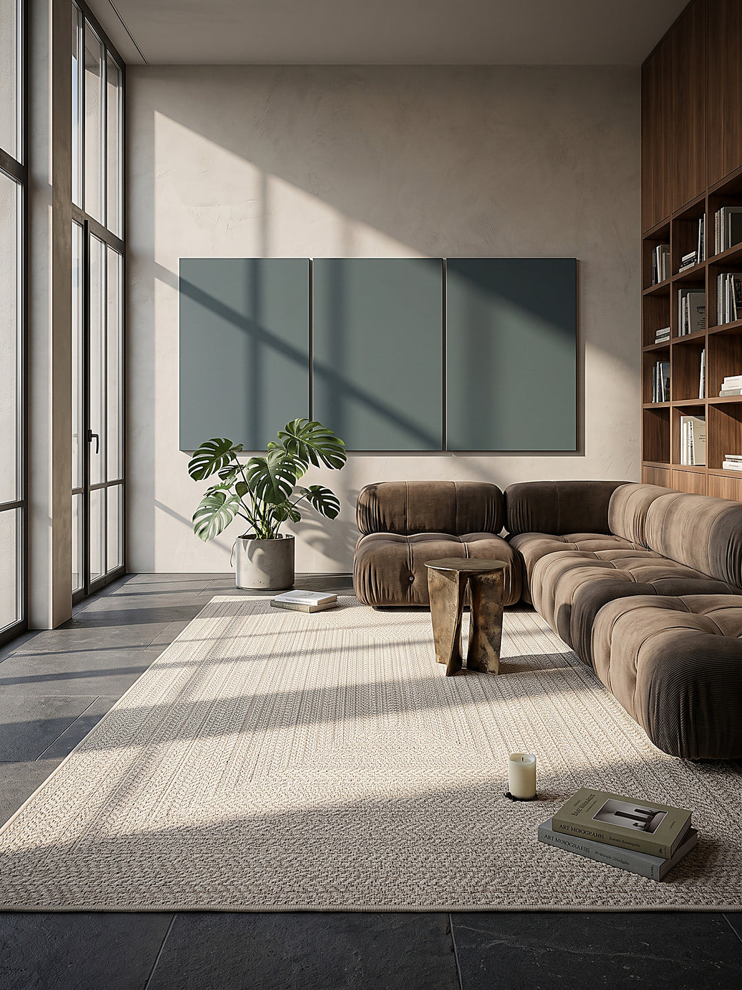 Teppich Creme rechteckig im modernen Wohnzimmer_