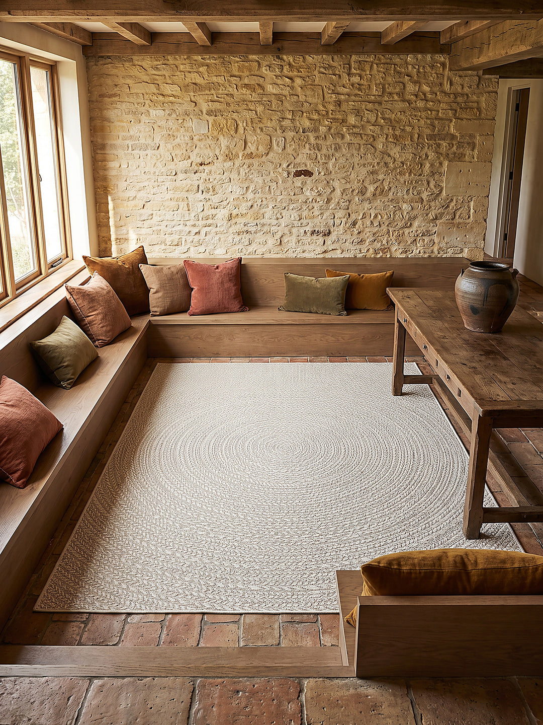 Teppich Creme rund Draufsicht_
