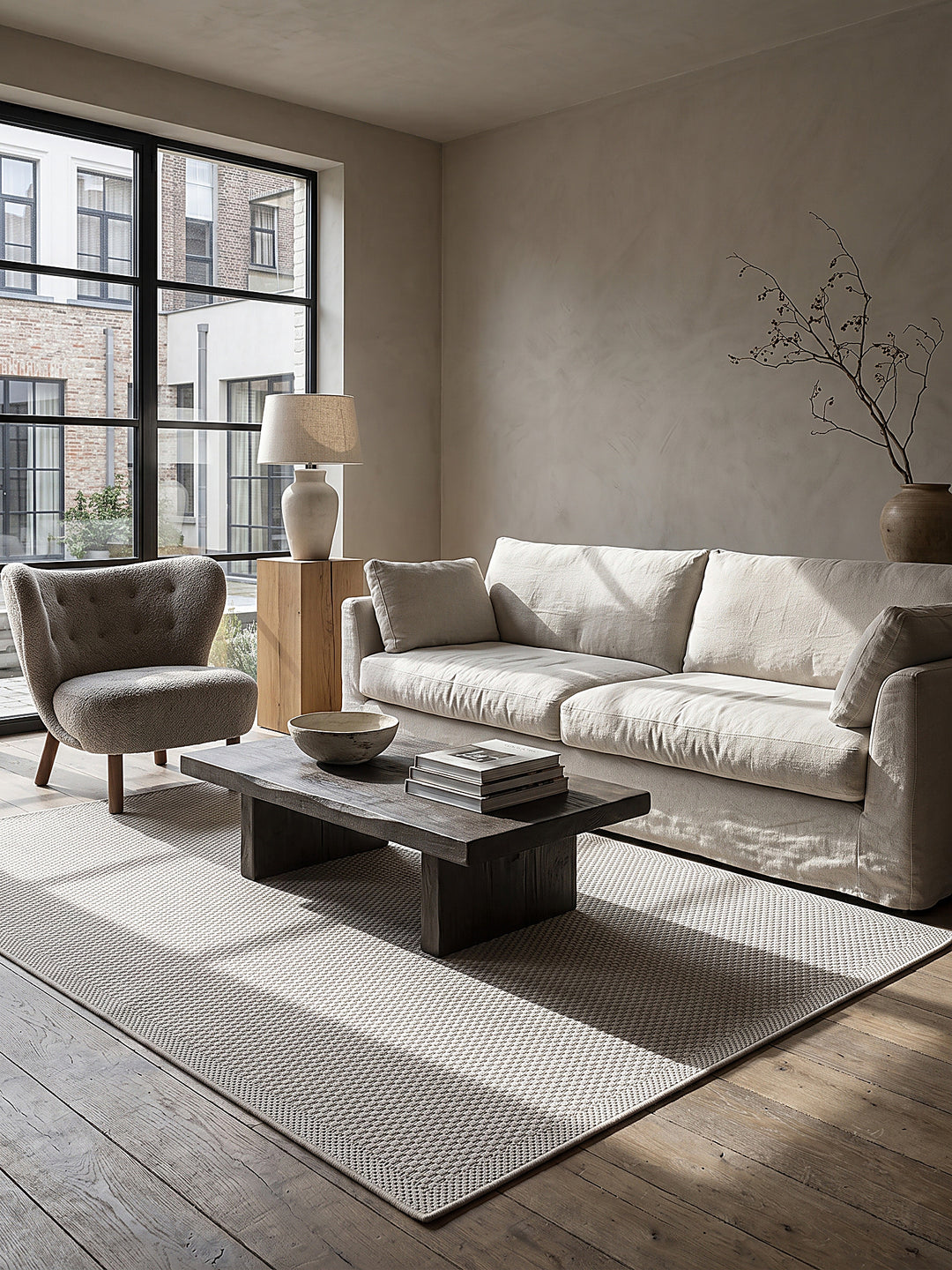 Teppich Creme rechteckig im modernen Wohnzimmer_