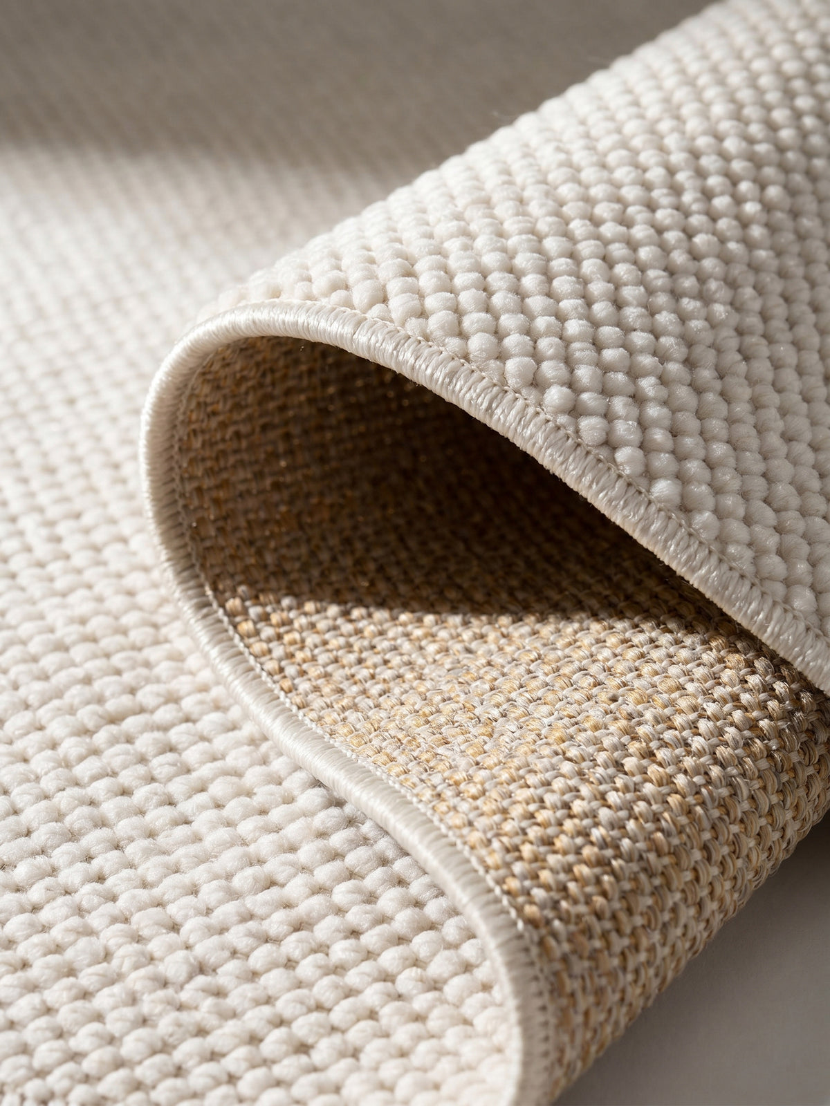 Teppich Creme Läufer Kante Rückseite_