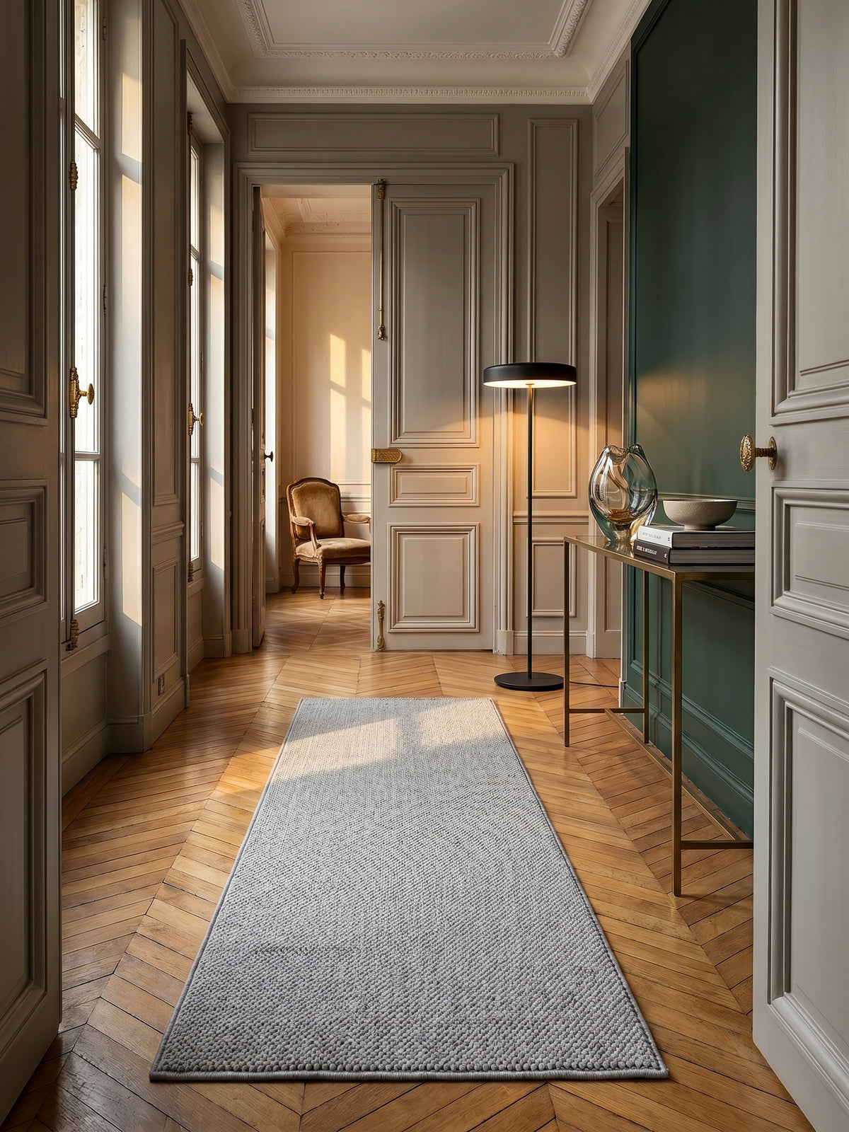 Teppich Silber Läufer im Wohnzimmer Einrichtungsidee_