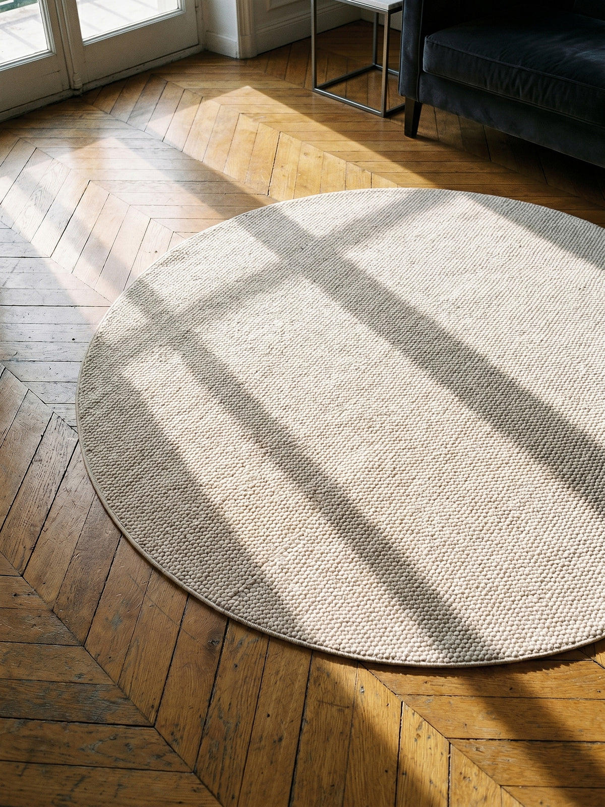 Teppich Creme rund Muster Draufsicht_