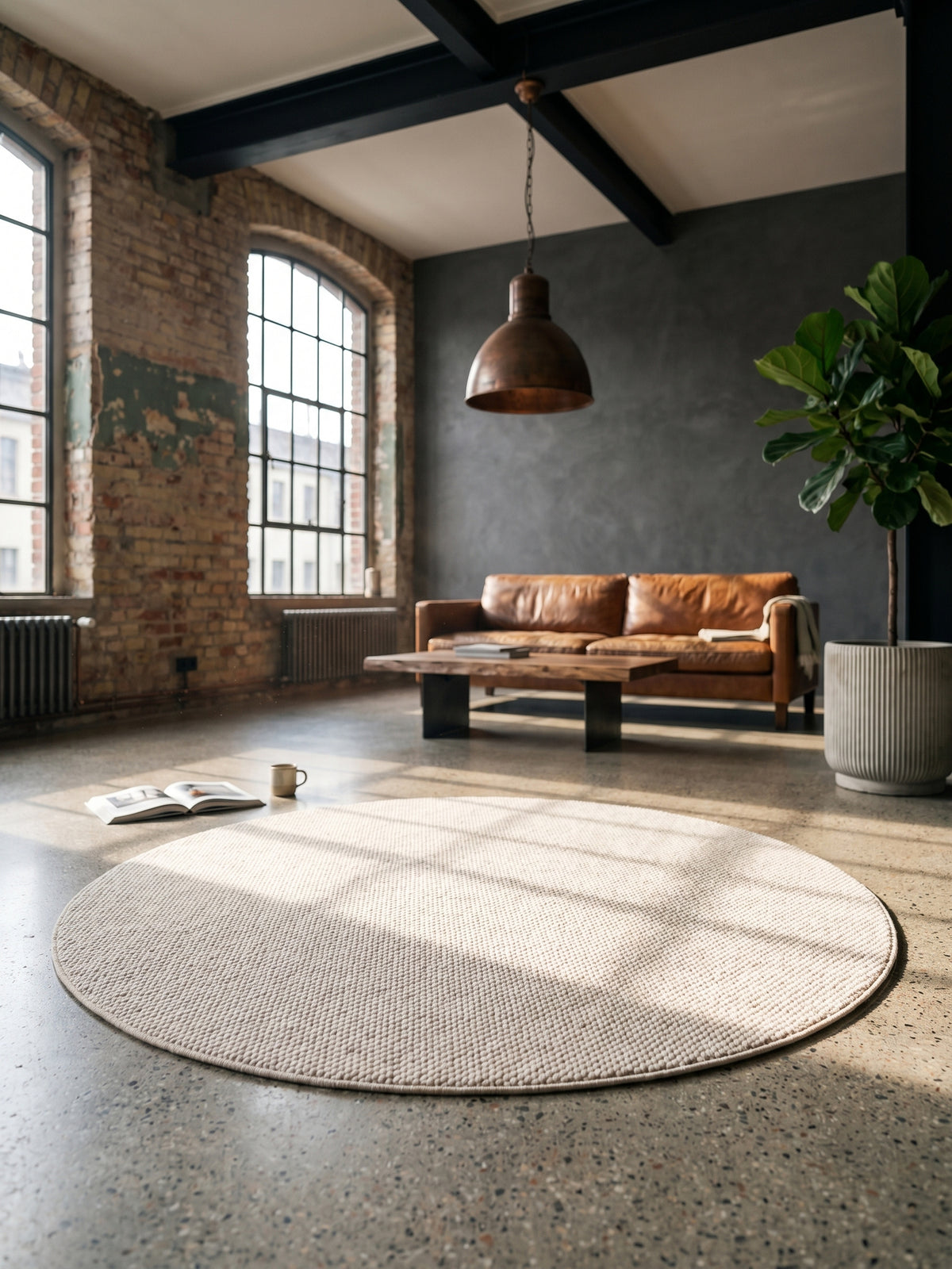 Teppich Creme rund Textur Nahaufnahme Detail_