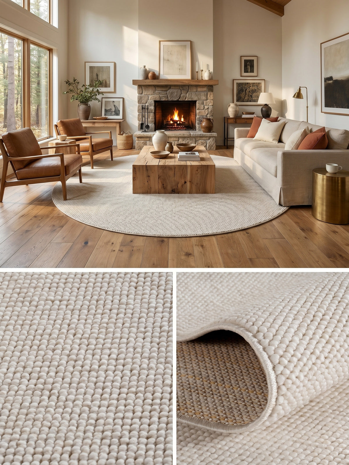 Teppich Creme rund Farbdetail Muster_