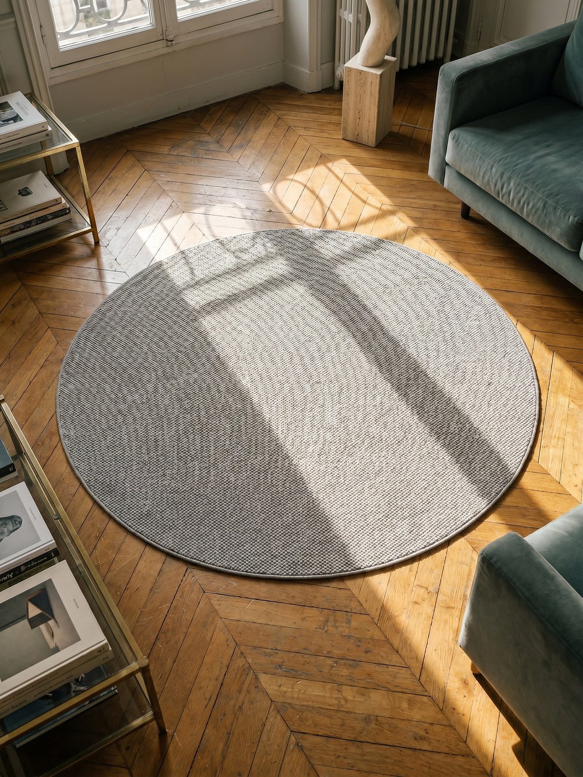 Teppich Silber rund Muster Draufsicht_