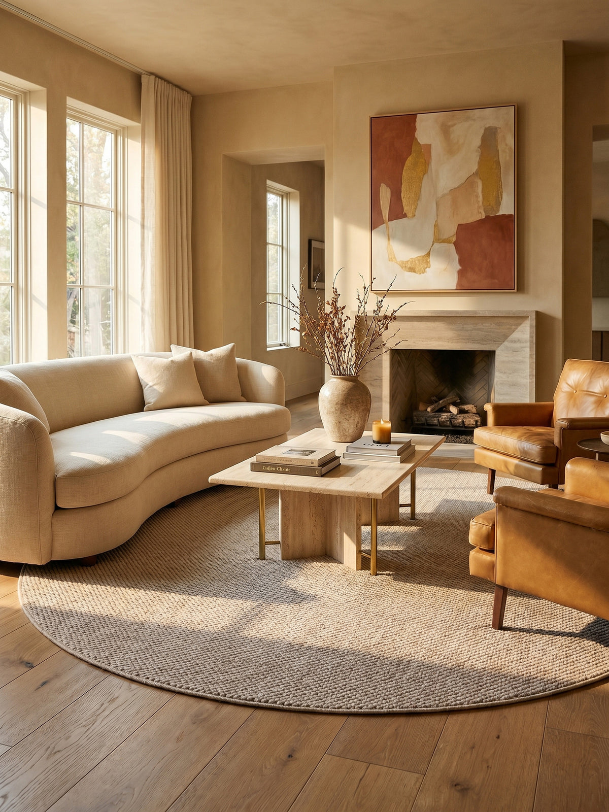 Teppich Beige rund Farbdetail Muster_
