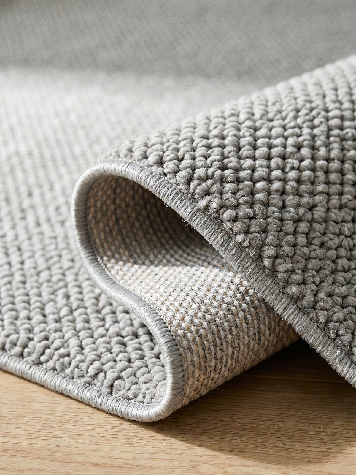 Teppich Silber rund Kante Rückseite_
