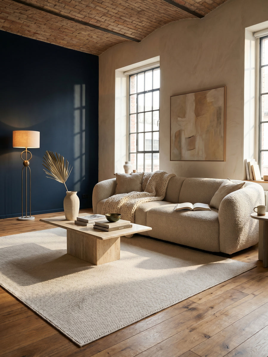 Teppich Creme rechteckig im Wohnzimmer_