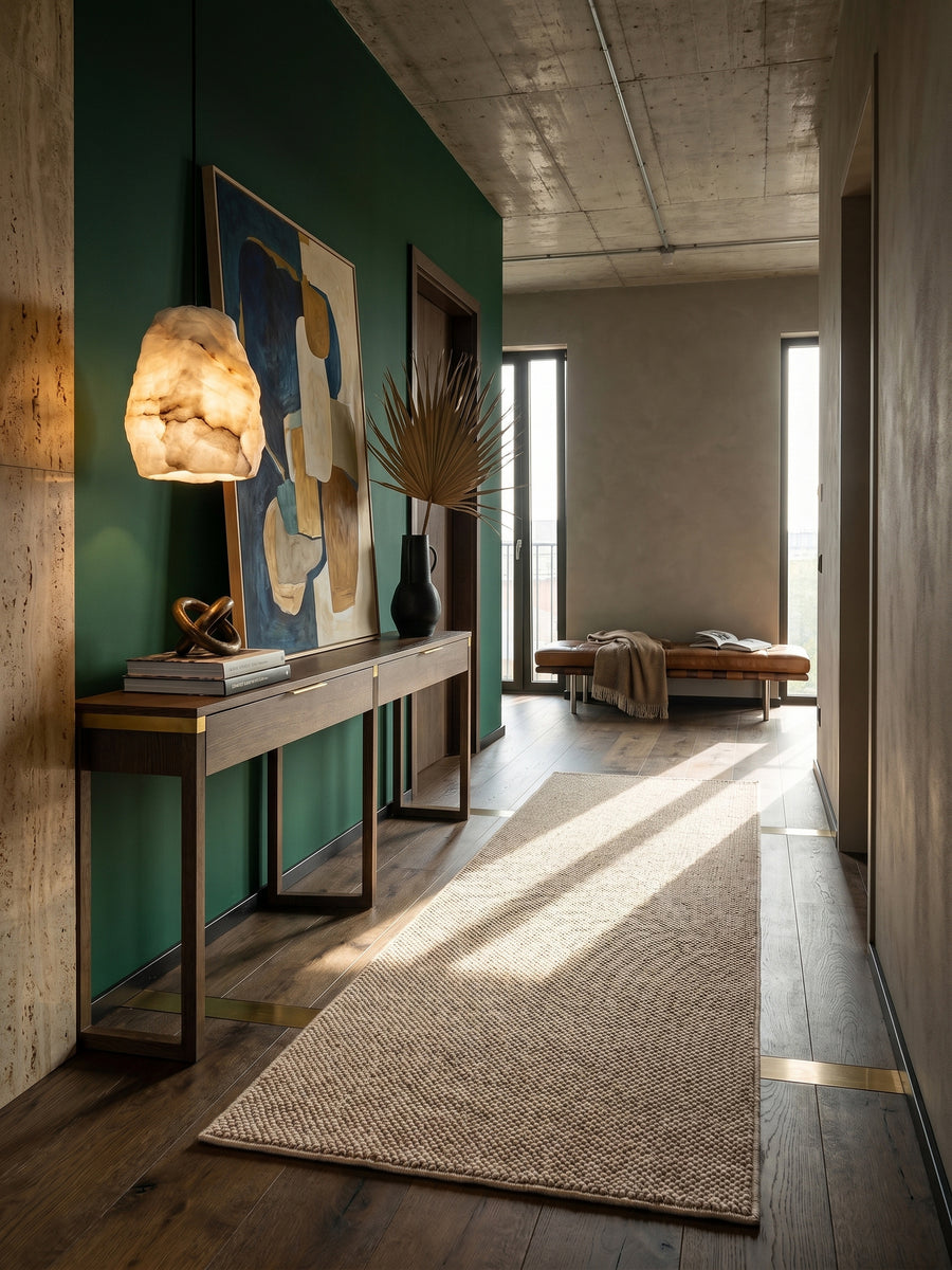 Teppich Beige Läufer im Wohnzimmer Einrichtungsidee_