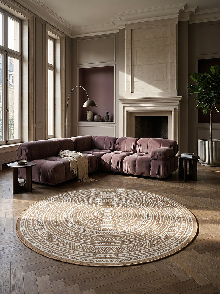 Teppich Natur rund im modernen Wohnzimmer_