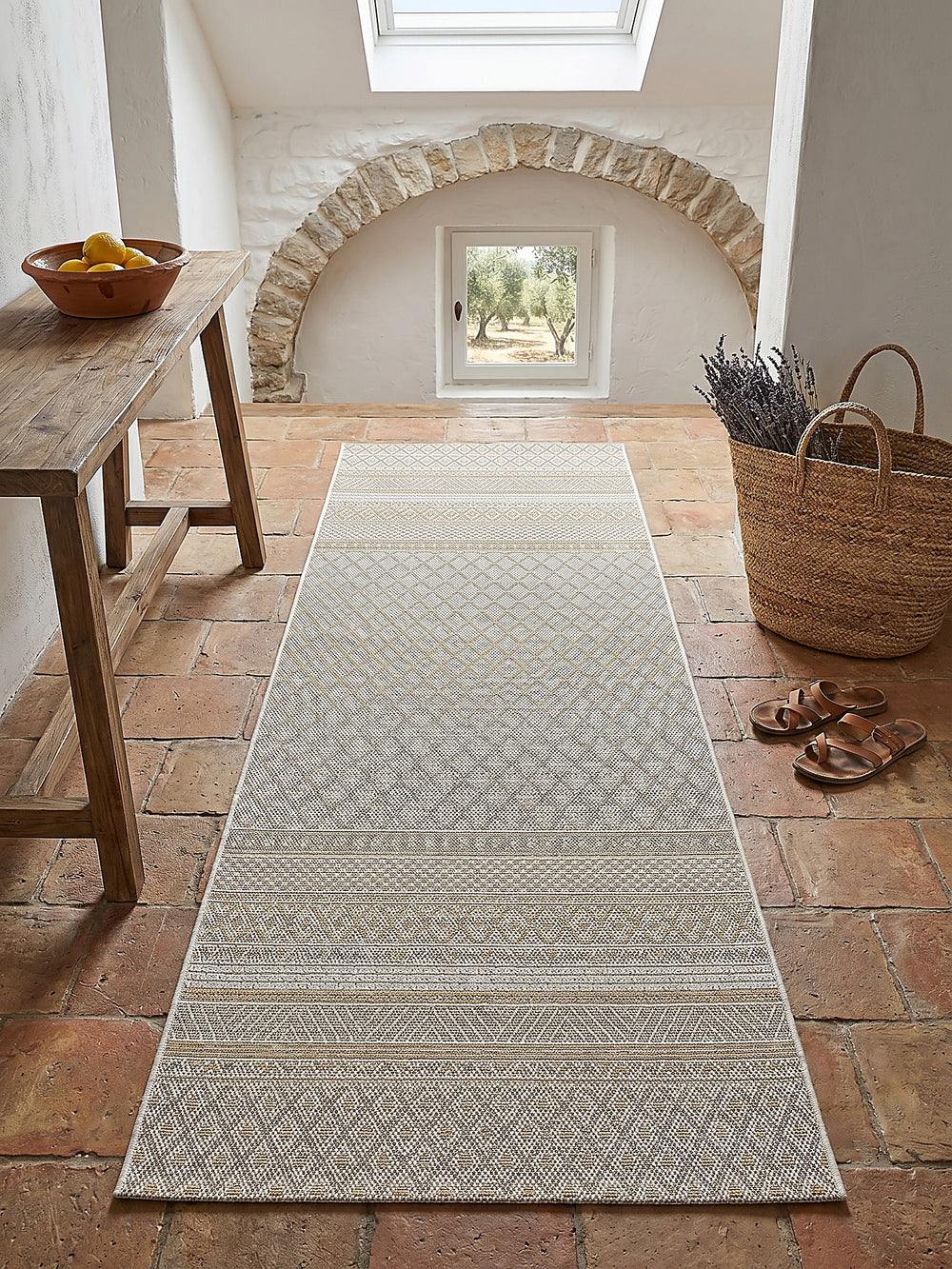 Teppich Beige Läufer Draufsicht_
