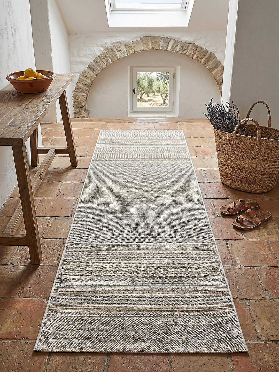 Teppich Beige Läufer Draufsicht_