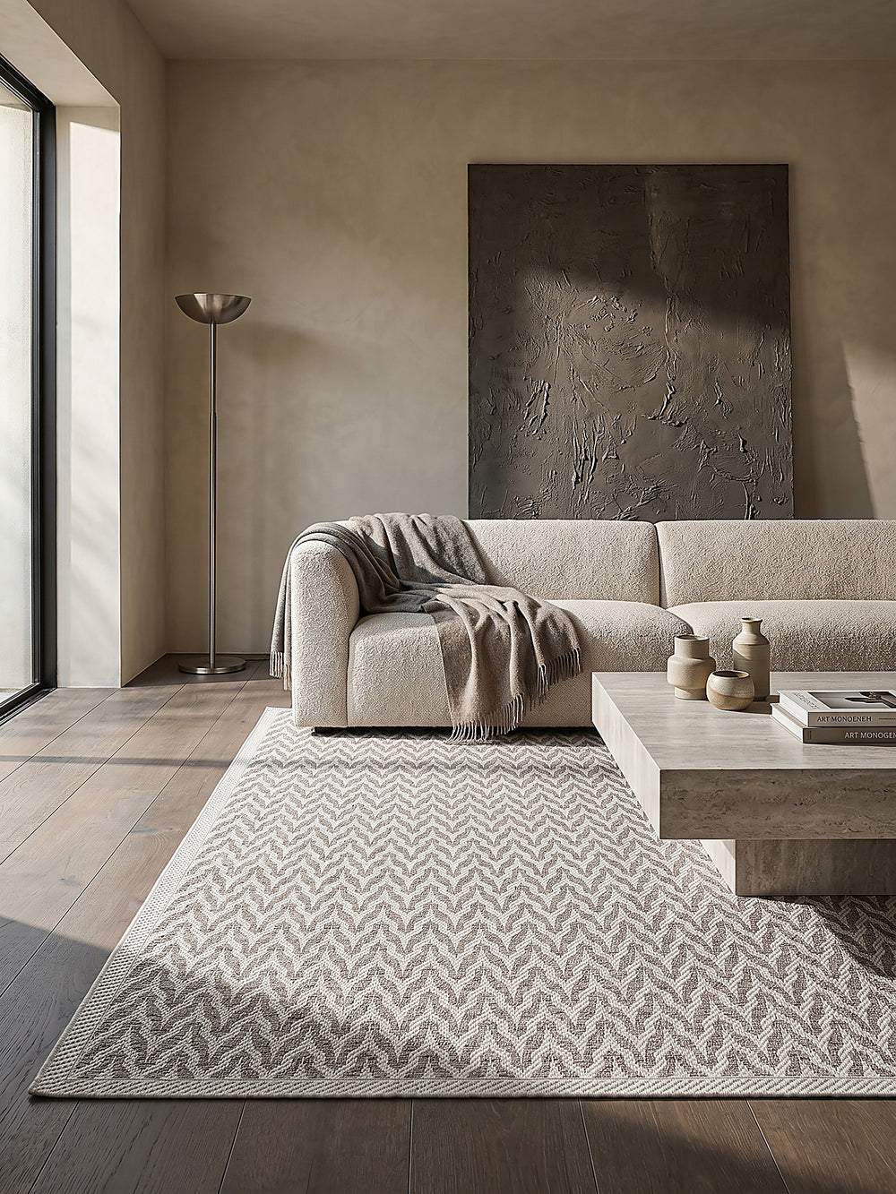 Teppich Beige rechteckig im modernen Wohnzimmer_