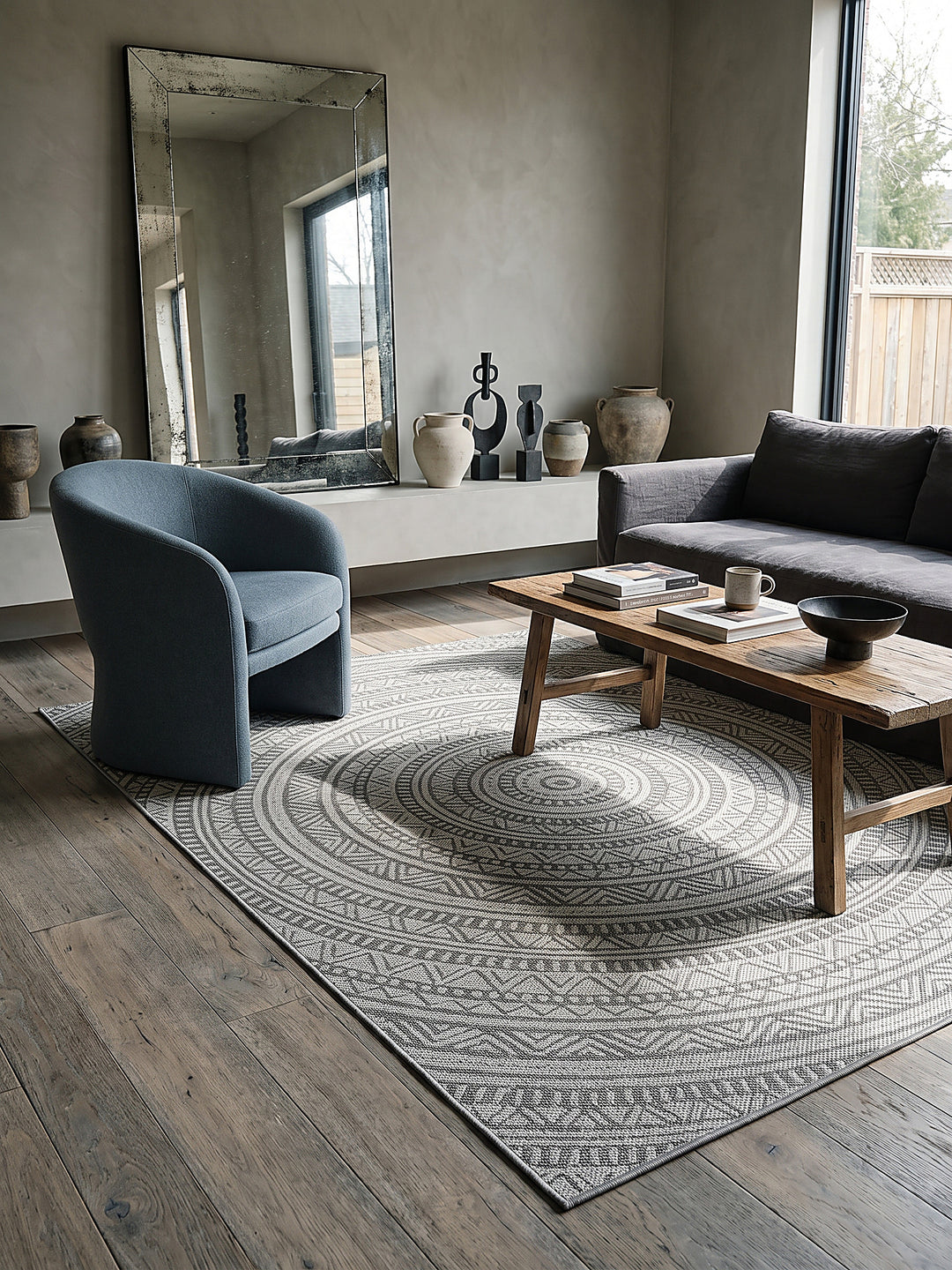 Teppich Anthrazit rechteckig im modernen Wohnzimmer_